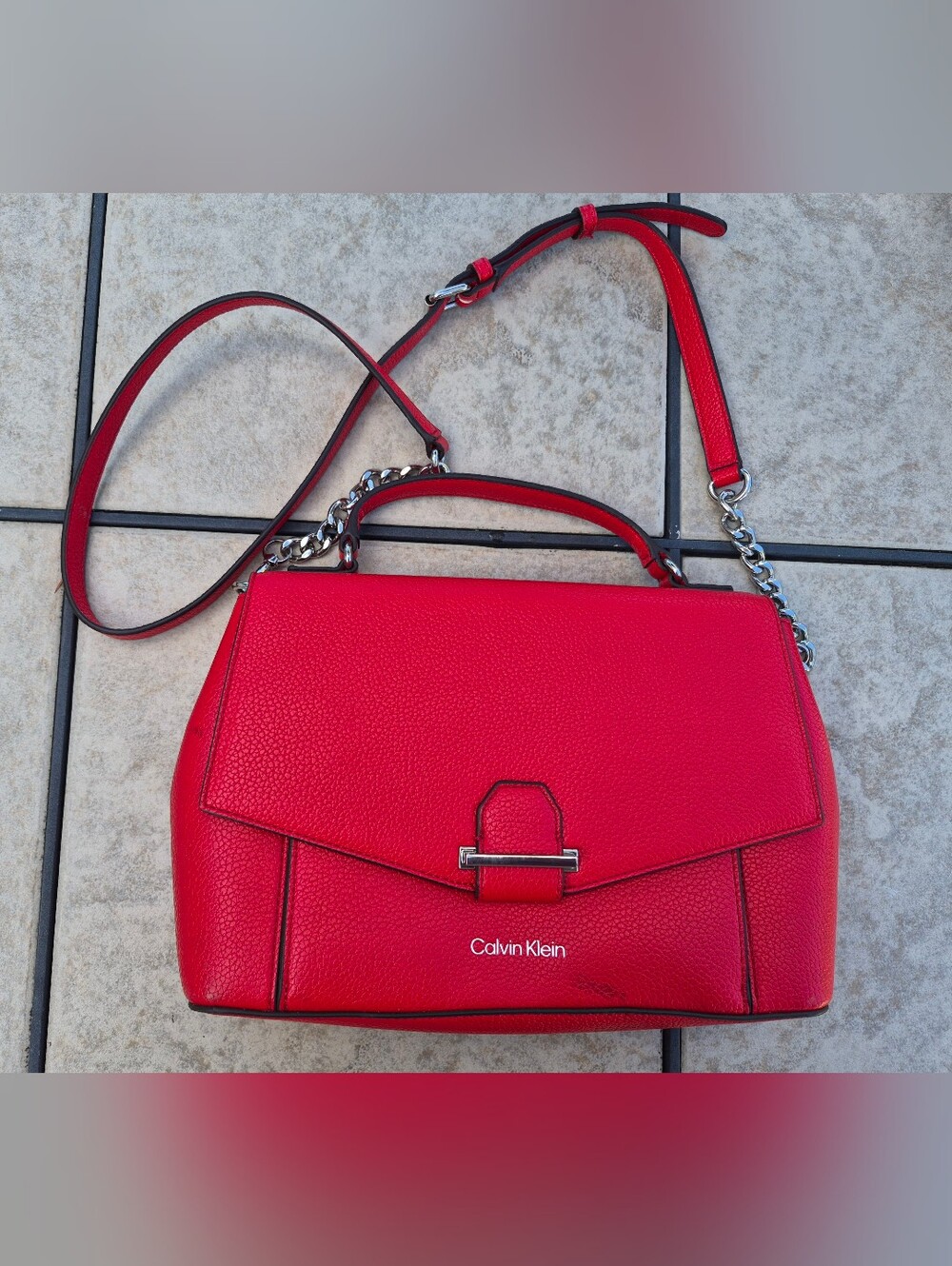 Calvin Klein Red Pebbled Faux Leather Top-Handle Crossbody